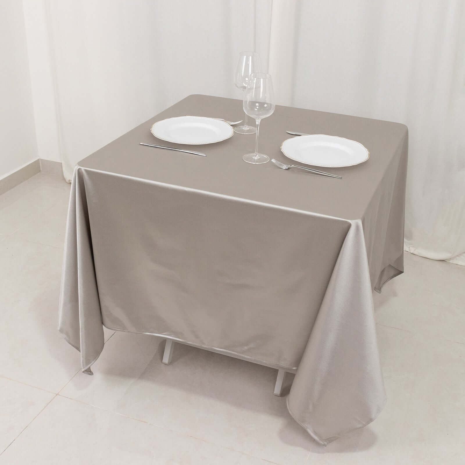 Scuba Square 70"x70" Tablecloth Shimmer Silver - Wrinkle Free & Stain Resistant Table Cover - Bell Racket Store