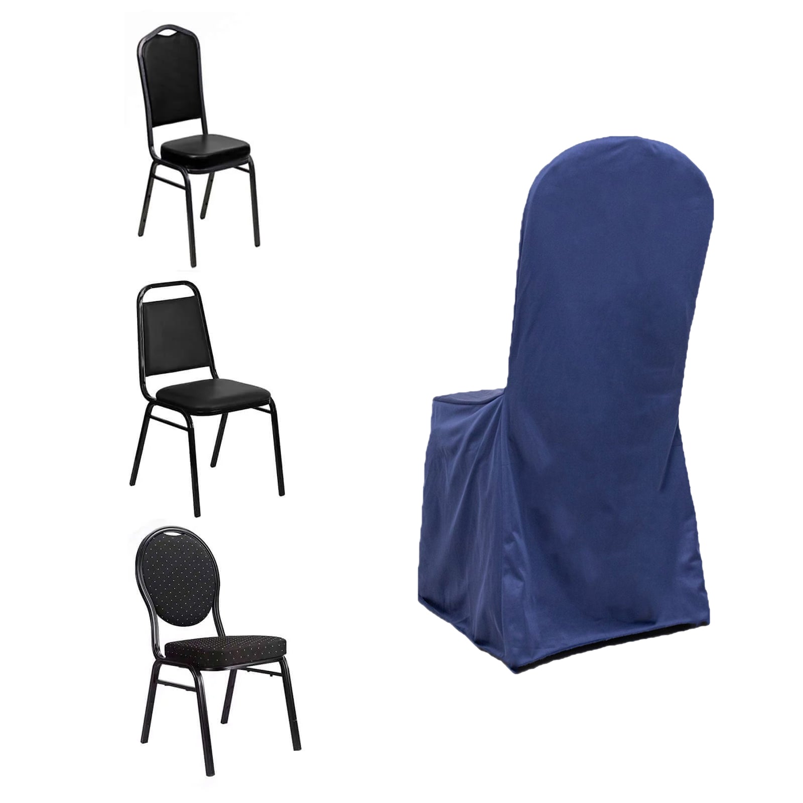 Scuba Stretch Chair Cover Navy Blue for Banquet Chairs Slim Fit Design - Wrinkle Free and Durable Slipcover - Bell Racket Store
