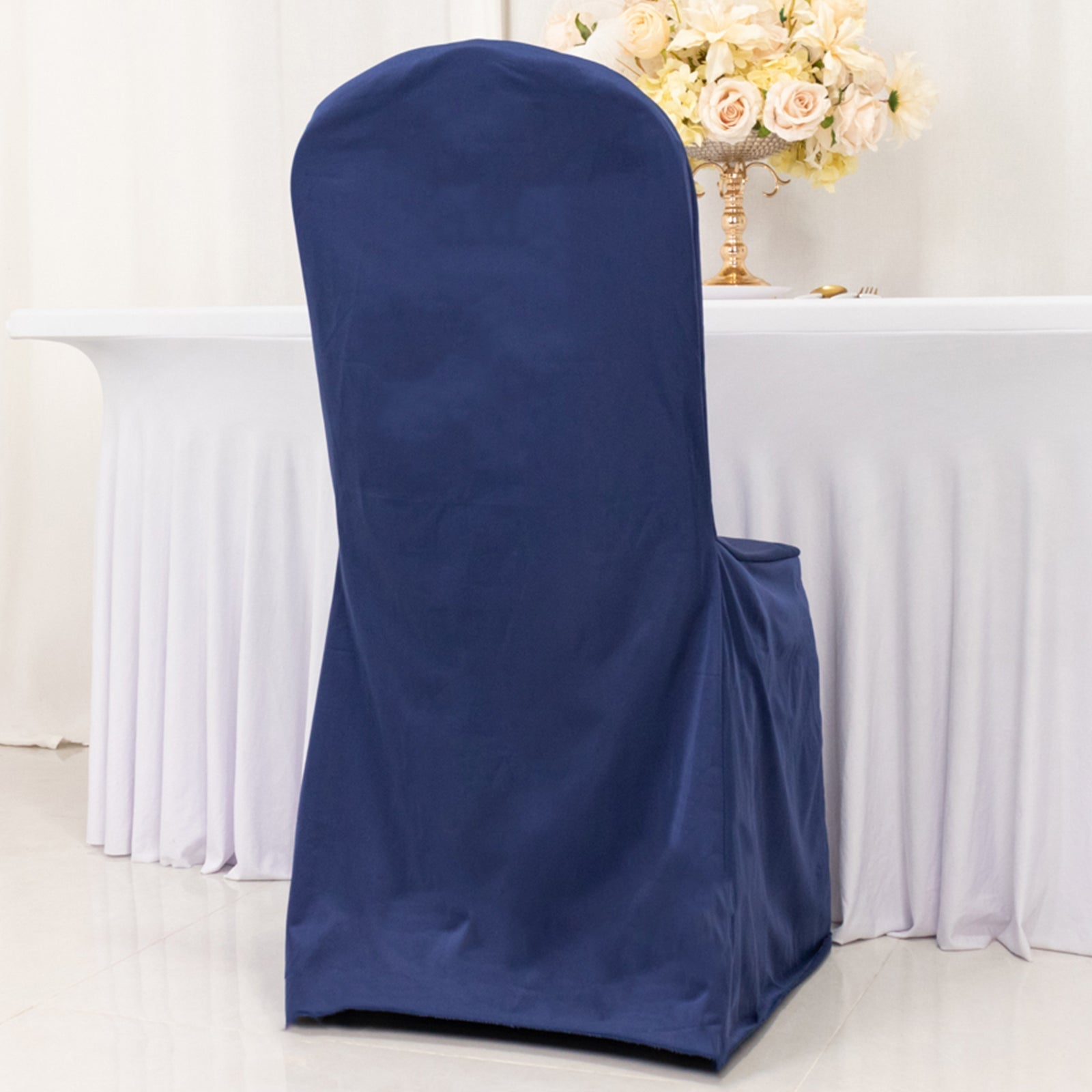 Scuba Stretch Chair Cover Navy Blue for Banquet Chairs Slim Fit Design - Wrinkle Free and Durable Slipcover - Bell Racket Store