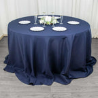 Premium Polyester 132" Round Tablecloth Navy Blue - Seamless 220GSM Wrinkle-Resistant Table Cover