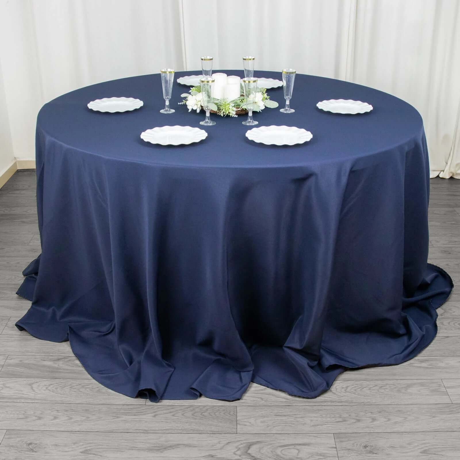 Premium Polyester 132" Round Tablecloth Navy Blue - Seamless 220GSM Wrinkle-Resistant Table Cover