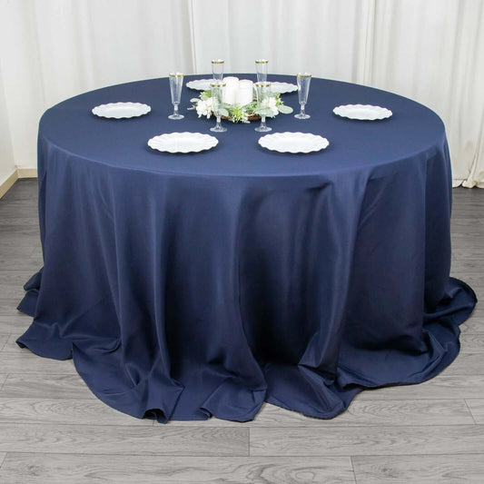 Premium Polyester 132" Round Tablecloth Navy Blue - Seamless 220GSM Wrinkle-Resistant Table Cover