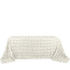 Satin 90"x132" Rectangle Tablecloth Ivory - Grandiose 3D Rosette Seamless Table Cover