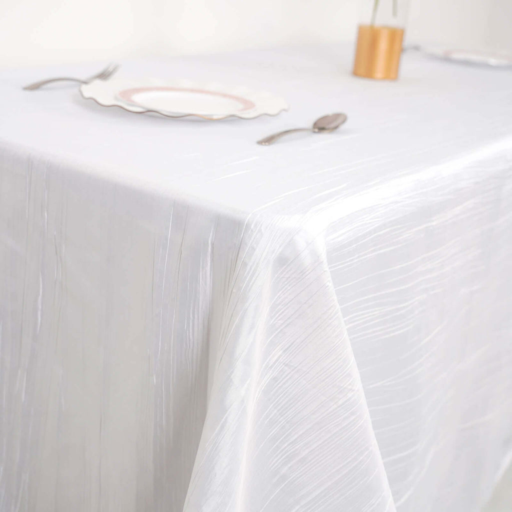 Taffeta 90"x132" Rectangle Tablecloth White - Seamless Accordion Crinkle Design for Sophisticated Gatherings