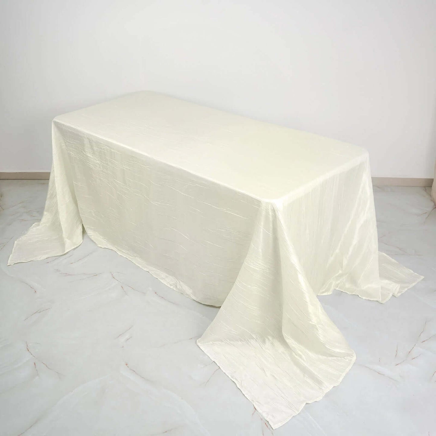 Taffeta 90"x132" Rectangle Tablecloth Ivory - Seamless Accordion Crinkle Table Cover