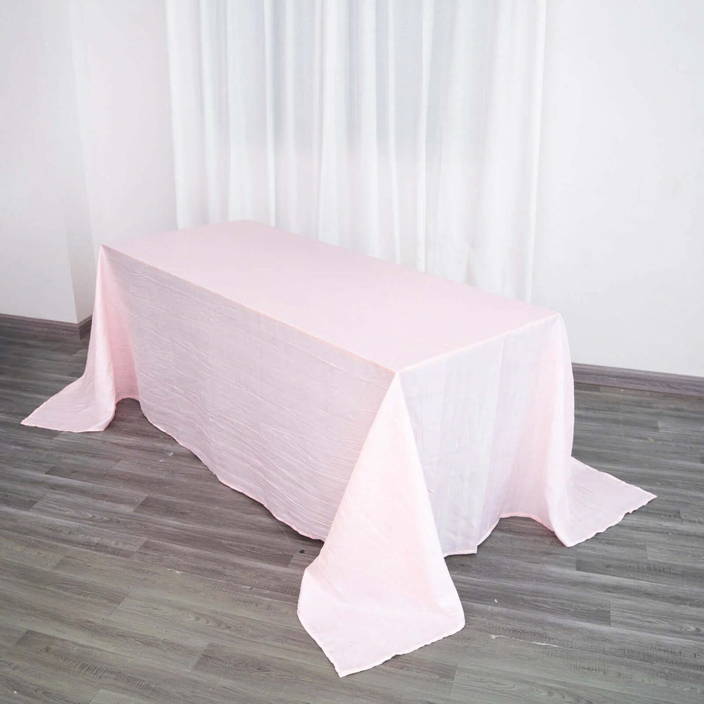 Taffeta 90"x132" Rectangle Tablecloth Blush - Seamless Accordion Crinkle Table Cover