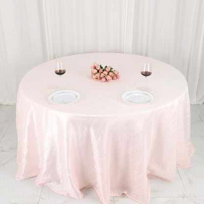 Taffeta 132" Round Tablecloth Blush - Seamless Accordion Crinkle Table Cover