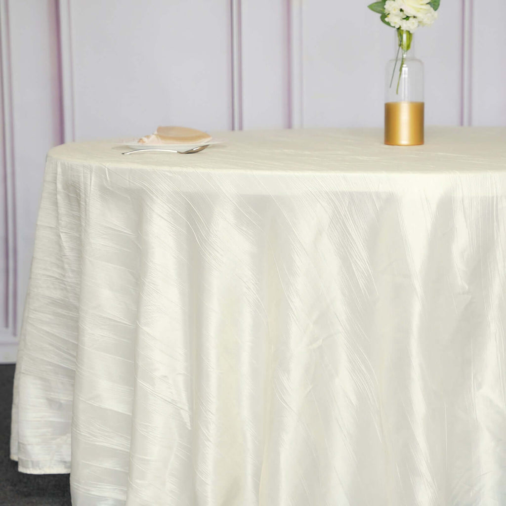 Taffeta 120" Round Tablecloth Ivory - Seamless Accordion Crinkle Table Cover