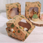 12-Pack Cardstock Cookie Boxes with Display Window - Tropical Leaf Design Disposable Treat Bakery Boxes for Donuts Cupcakes Strawberries & Pastries 6"x6"x3"