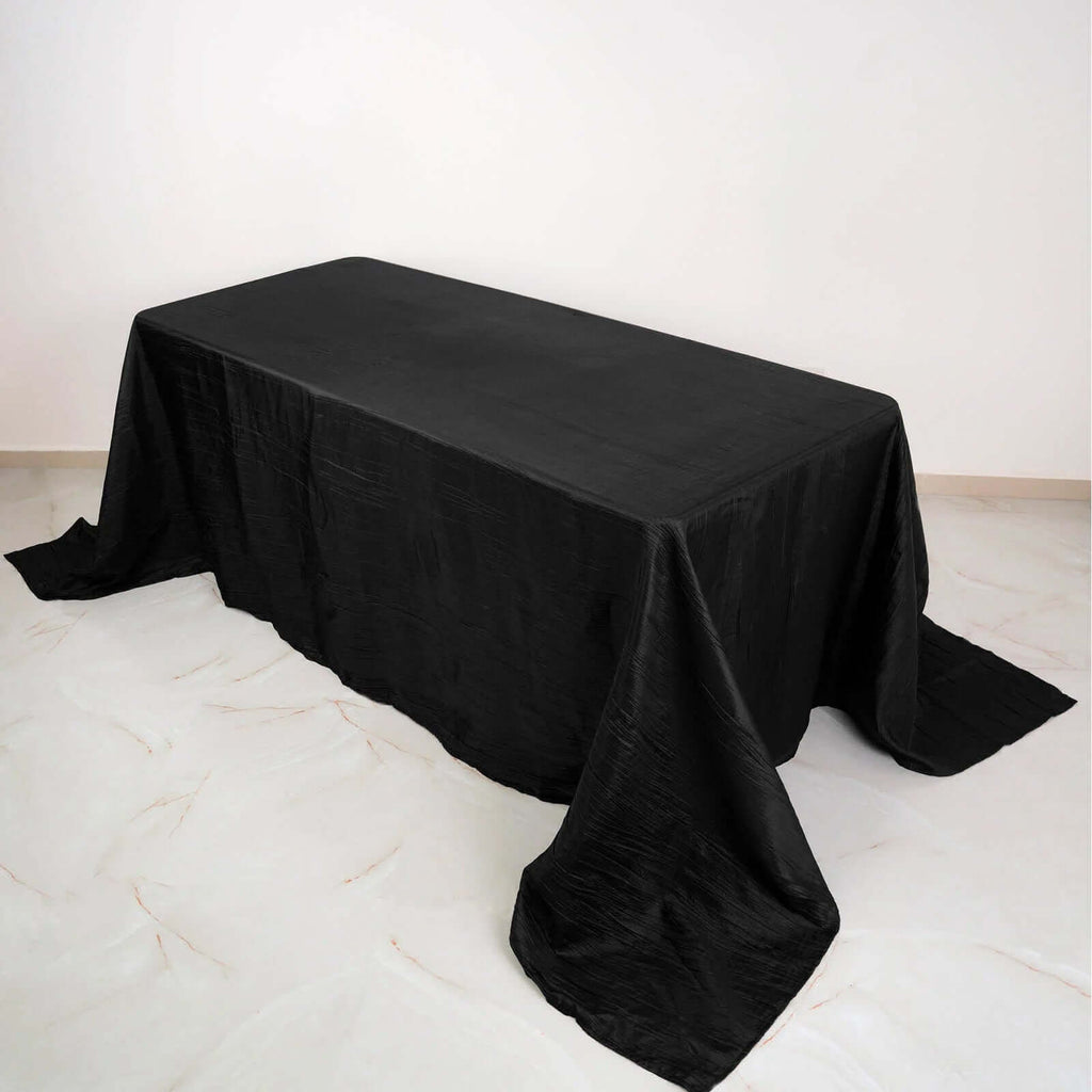 Taffeta 90"x132" Rectangle Tablecloth Black - Seamless Accordion Crinkle Design for Sophisticated Gatherings