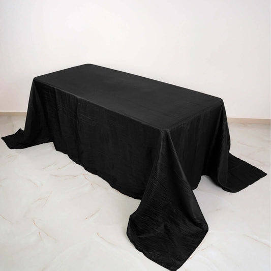 Taffeta 90"x132" Rectangle Tablecloth Black - Seamless Accordion Crinkle Design for Sophisticated Gatherings