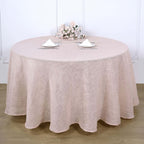 Faux Linen 120" Round Tablecloth Blush - Slubby Texture Wrinkle-Resistant Seamless Table Cover