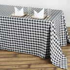 Polyester 90"x132" Rectangle Tablecloth White/Black - Seamless Checkered Buffalo Plaid Design for Farmhouse Celebrations
