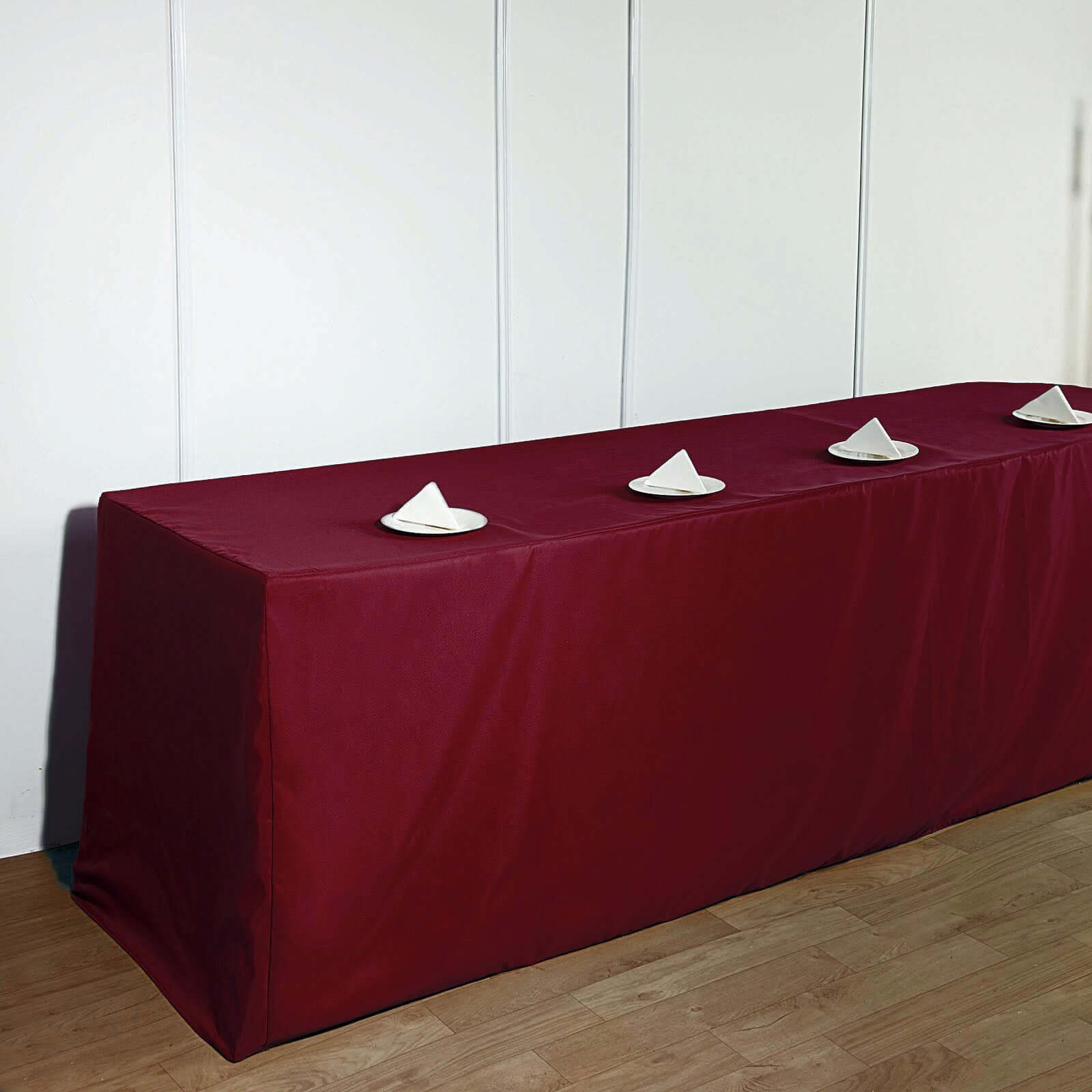 Fitted Polyester 96"x30" Rectangle Tablecloth Burgundy - Durable and Easy to Maintain Table Cover