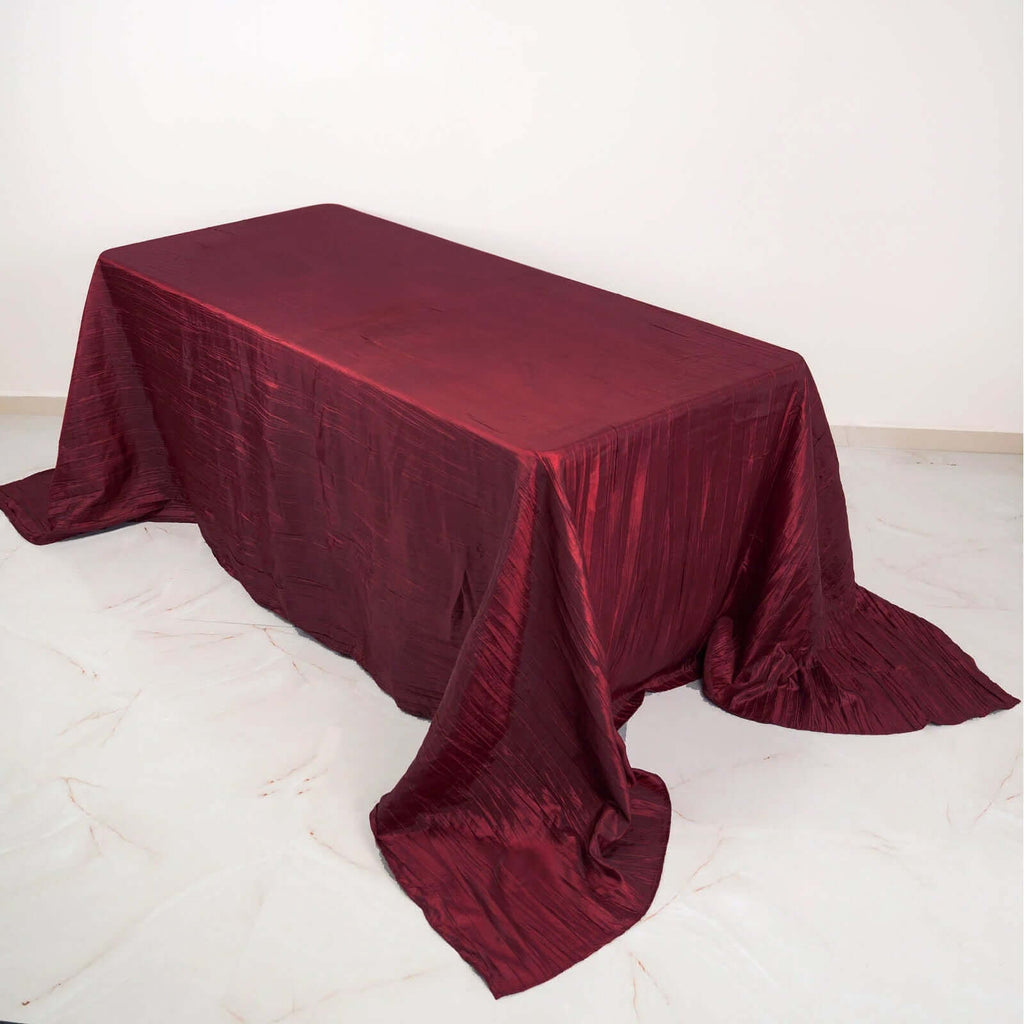 Taffeta 90"x132" Rectangle Tablecloth Burgundy - Seamless Accordion Crinkle Table Cover