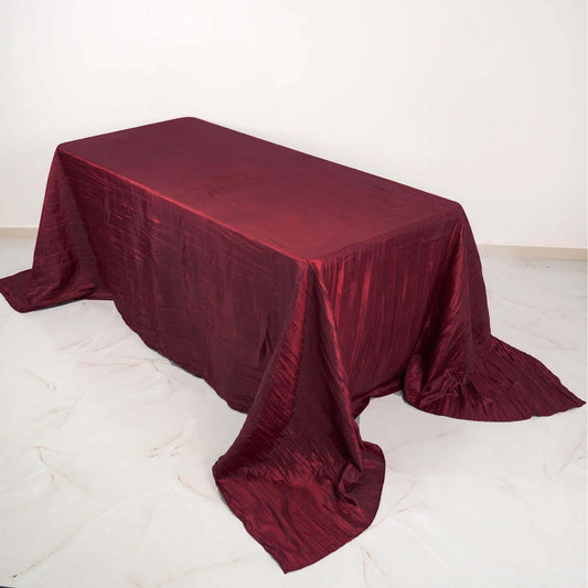 Taffeta 90"x132" Rectangle Tablecloth Burgundy - Seamless Accordion Crinkle Table Cover