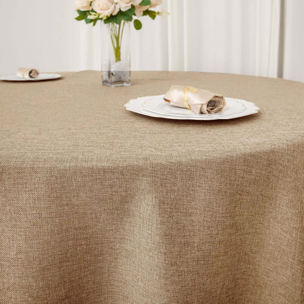 Faux Burlap Jute 120" Round Tablecloth Natural - Rustic Seamless Event Table Linen