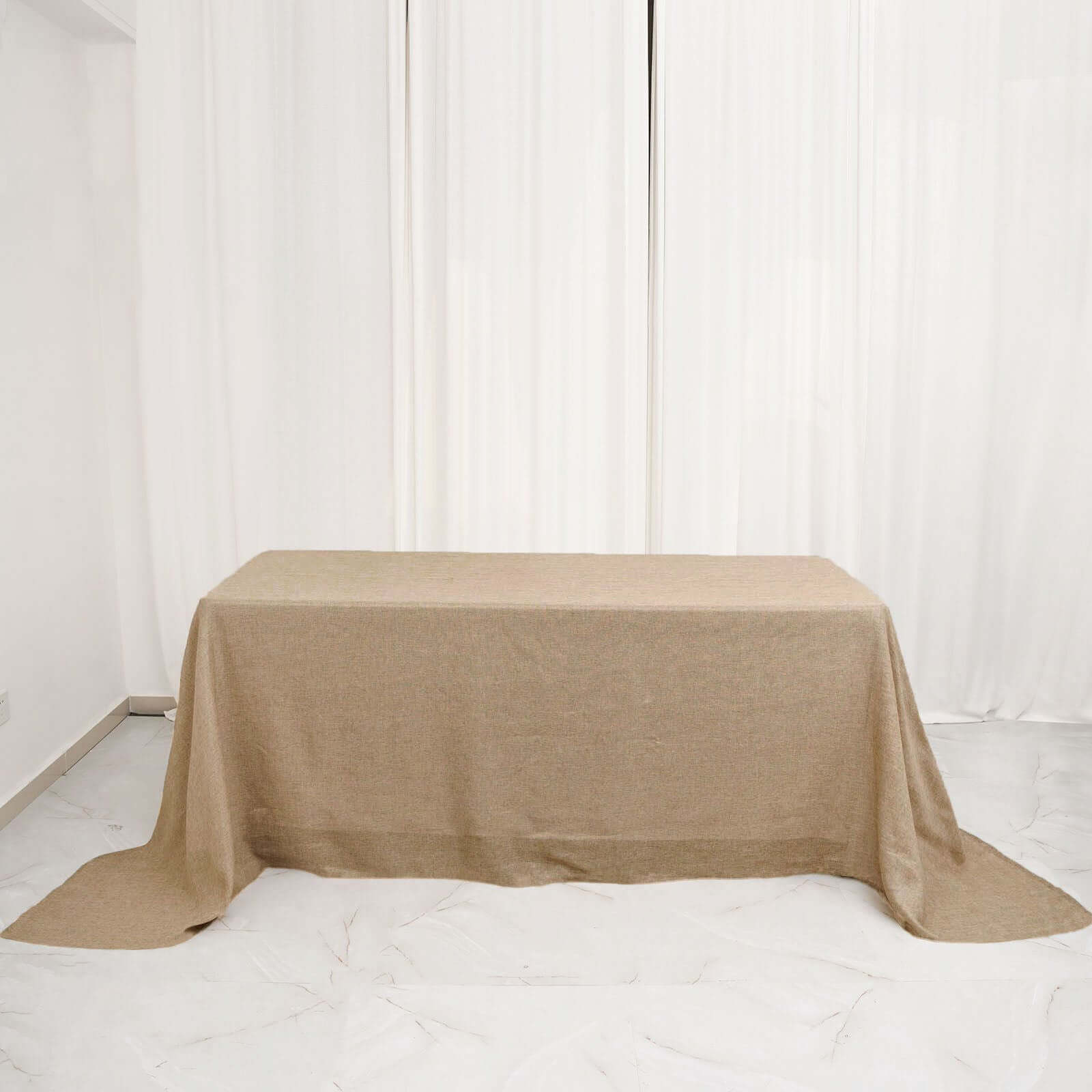 Faux Burlap Jute 90"x132" Rectangle Tablecloth Natural - Rustic Seamless Event Table Linen