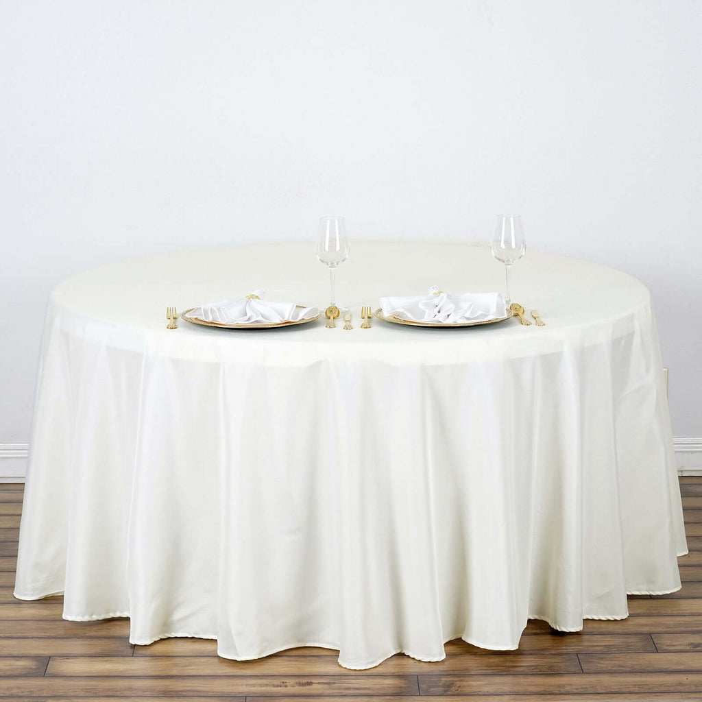 Polyester 132" Round Tablecloth Ivory - Seamless Chic Design Table Cover