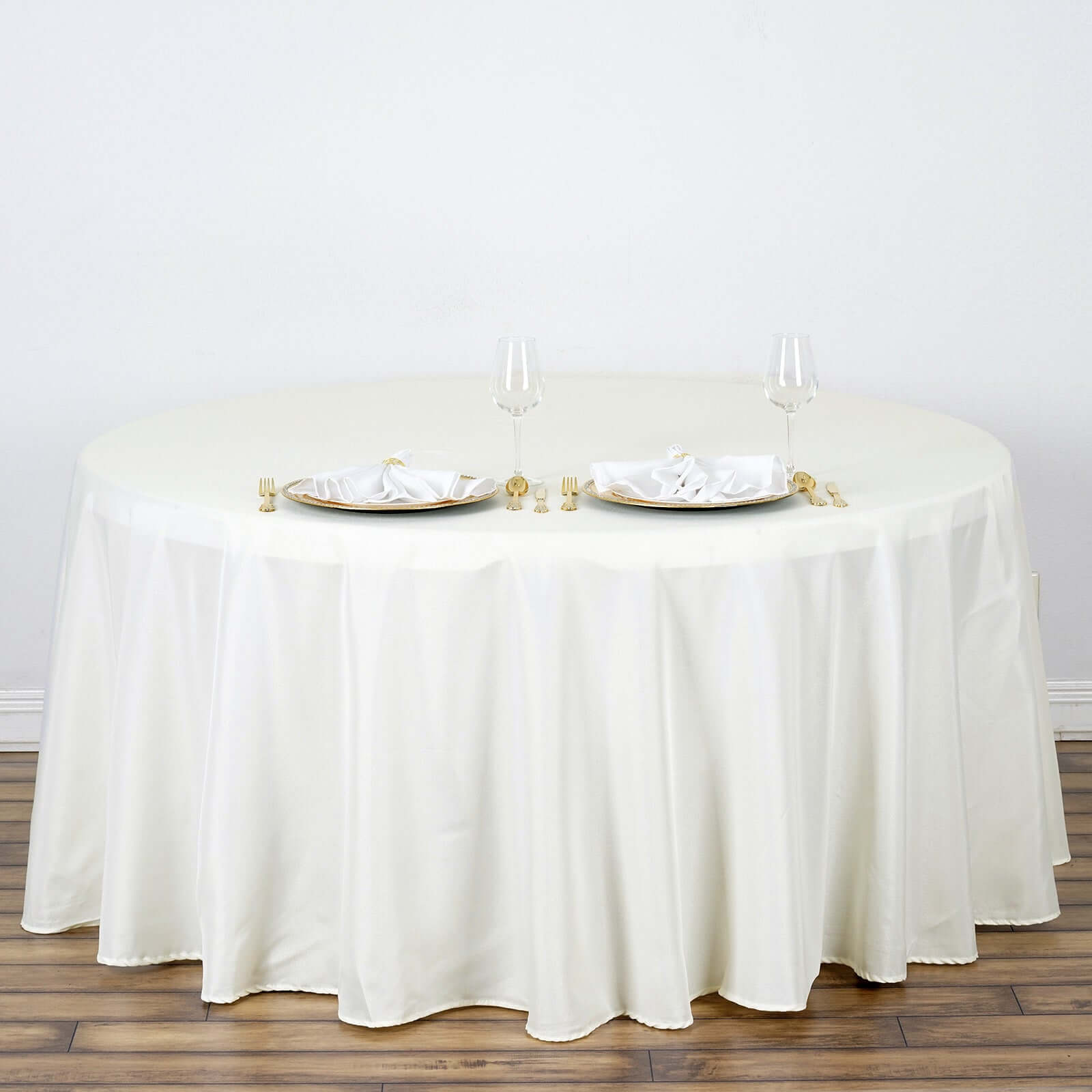 Polyester 132" Round Tablecloth Ivory - Seamless Chic Design Table Cover