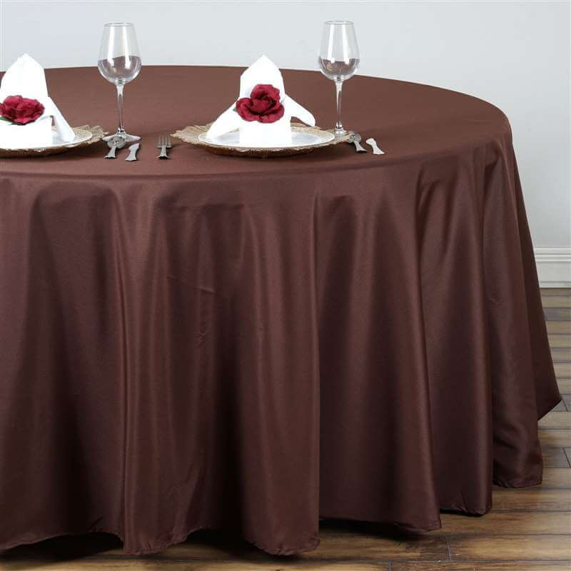 Polyester 132" Round Tablecloth Chocolate - Seamless Chic Table Cover