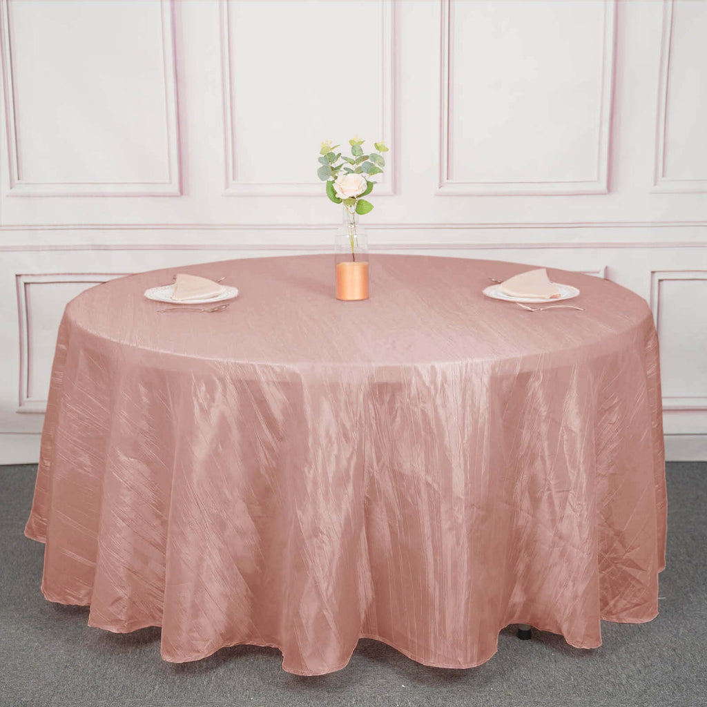 Taffeta 120" Round Tablecloth Dusty Rose - Seamless Accordion Crinkle Table Cover