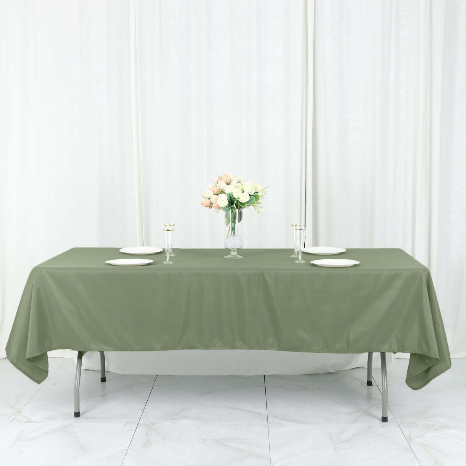 Polyester 60"x102" Rectangle Tablecloth Dusty Sage Green - Durable and Stylish Table Cover