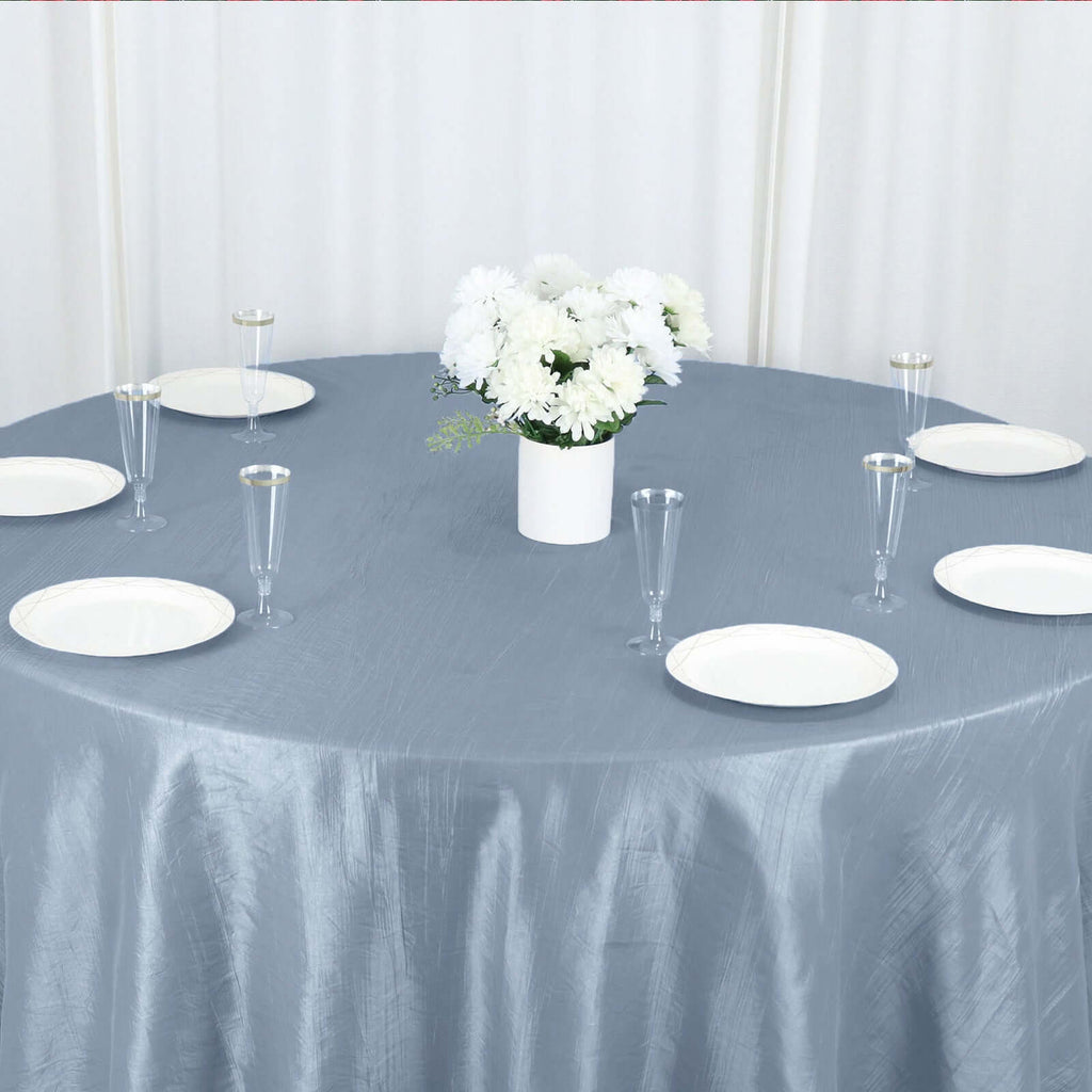 Taffeta 132" Round Tablecloth Dusty Blue - Seamless Accordion Crinkle Table Cover