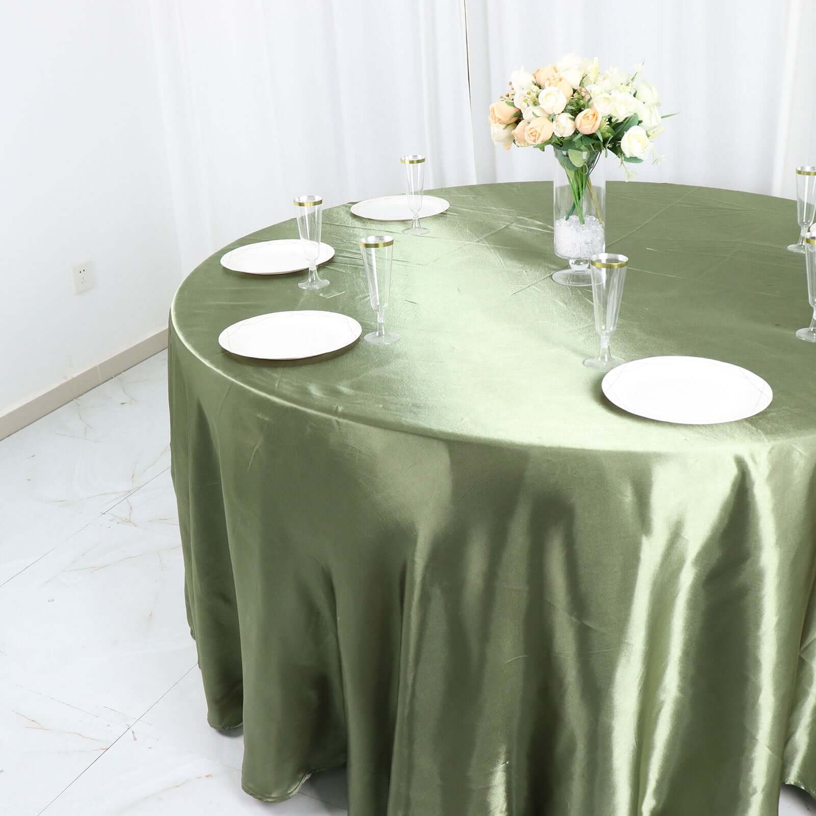 Satin 120" Round Tablecloth Dusty Sage Green - Stylish Seamless Table Cover