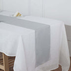 Faux Linen 12"x108" Table Runner Silver - Slubby Textured & Wrinkle Resistant Table Decor