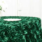 Satin 120" Round Tablecloth Hunter Emerald Green - Grandiose 3D Rosette with Seamless Finish Table Cover