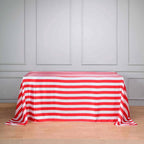 Satin 90"x156" Rectangle Tablecloth Red/White - Stripe Design with Seamless Finish Table Cover