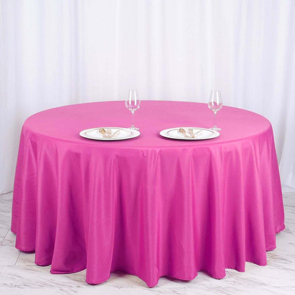 Polyester 120" Round Tablecloth Fuchsia - Seamless Wrinkle-Resistant Table Cover