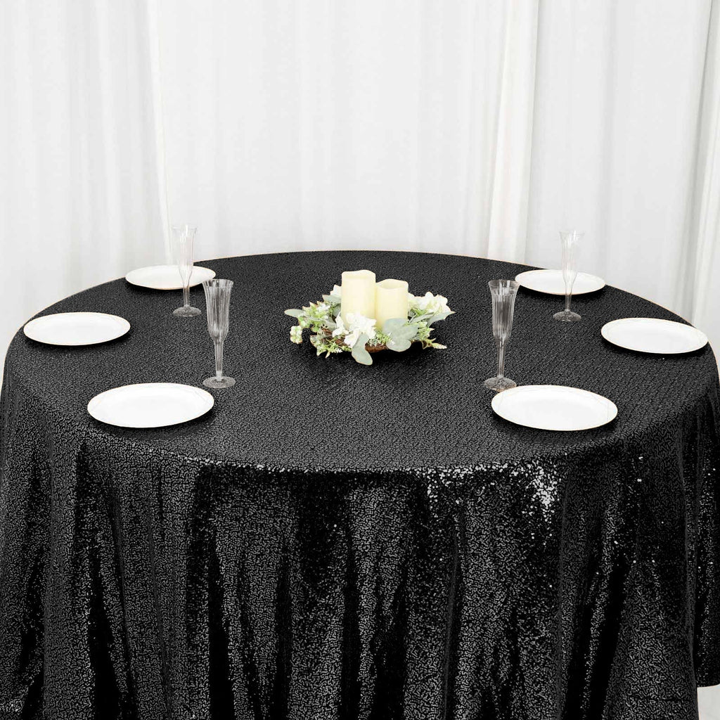 Sequin 120" Round Tablecloth Black - Seamless Glittering Table Cover