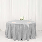 Sequin 120" Round Tablecloth Silver - Seamless Glittering Table Cover