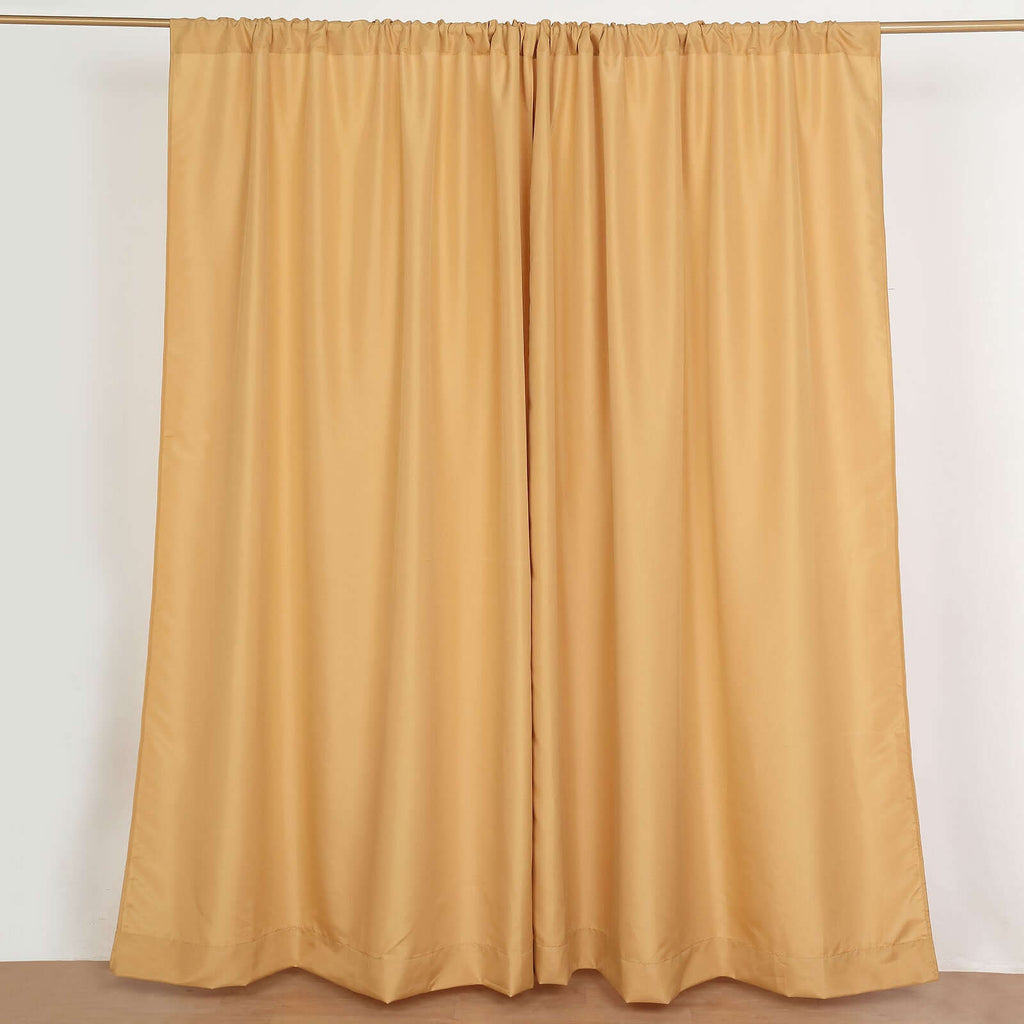 2 Pack Gold Polyester Event Curtain Drapes, 10ftx8ft Backdrop Event Panels With Rod Pockets 130 GSM