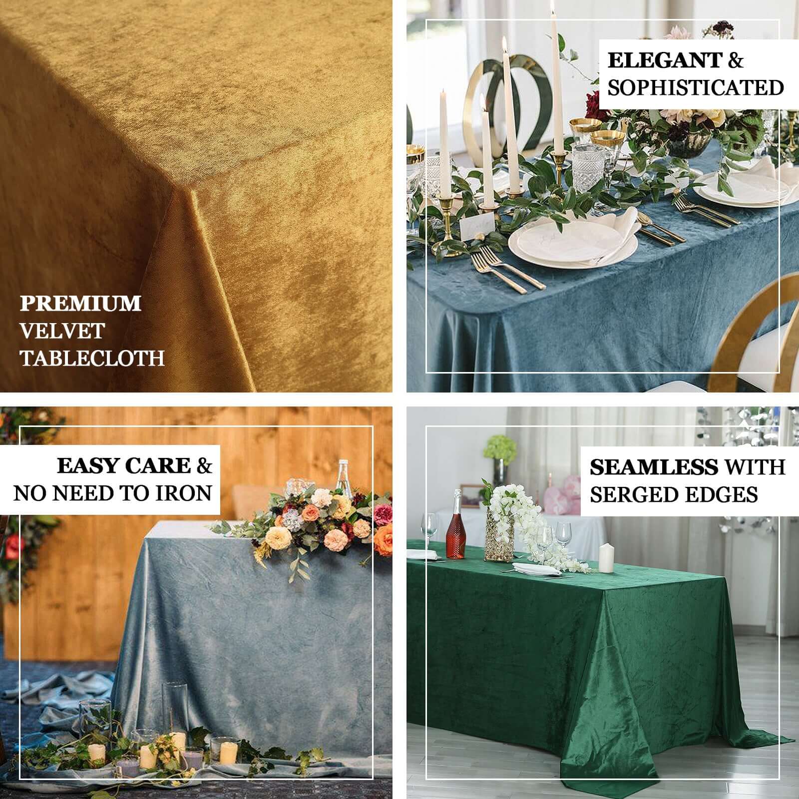 Premium Velvet 90"x156" Rectangle Tablecloth Gold - Reusable Soft & Stylish Seamless Table Cover for Sophisticated Weddings & Events