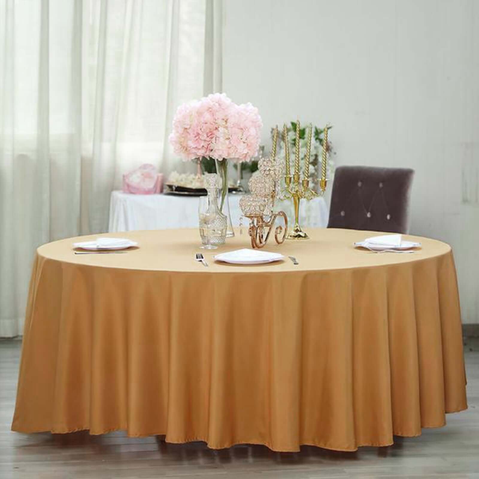 Polyester 120" Round Tablecloth Gold - Seamless Wrinkle-Resistant Design for Weddings