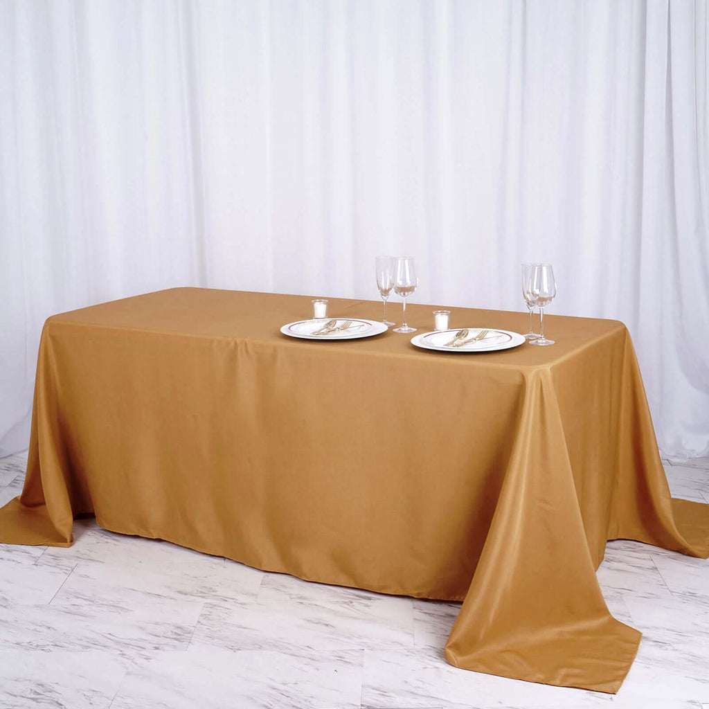 Polyester 90"x156" Rectangle Tablecloth Gold - Seamless Wrinkle-Resistant Design for Sophisticated Gatherings