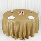 Taffeta 132" Round Tablecloth Gold - Seamless Accordion Crinkle Design for Exquisite Occasions