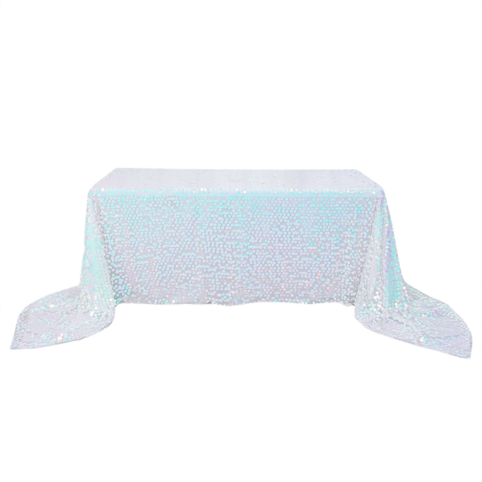 Sequin 90"x156" Rectangle Tablecloth Iridescent Blue - Seamless Big Payette Table Cover