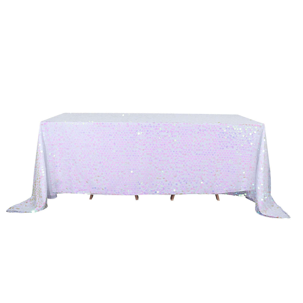 Sequin 90"x132" Rectangle Tablecloth Iridescent - Seamless Big Payette Table Cover