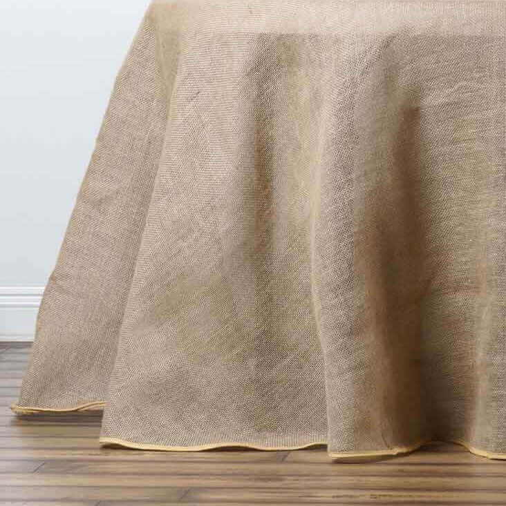 Burlap Jute 132" Round Tablecloth Natural - Rustic Boho Chic Seamless Table Linen