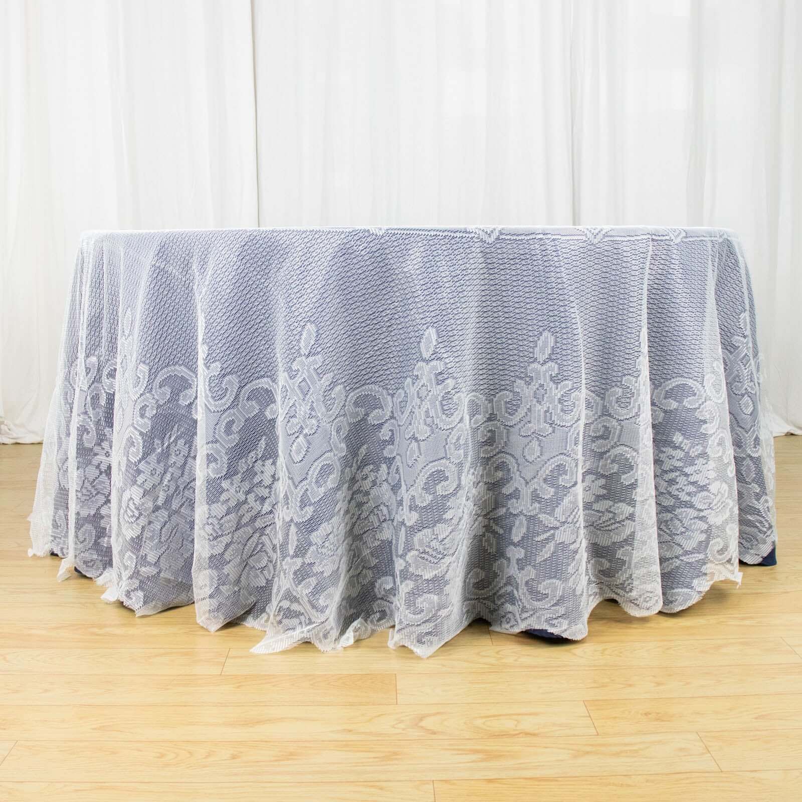 Lace 120" Round Tablecloth Ivory - Seamless Premium Design for Upscale Celebrations
