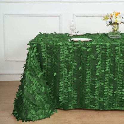 Taffeta 90"x156" Rectangle Tablecloth Green | 3D Leaf Petal Design Seamless Table Cover