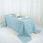 Satin 90"x132" Rectangle Tablecloth Light Blue - Grandiose 3D Rosette Seamless Table Cover