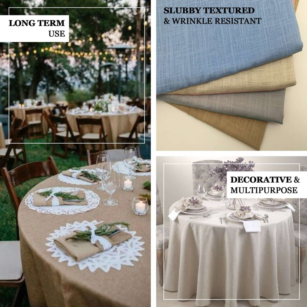 Faux Linen 120" Round Tablecloth Natural - Slubby Texture Wrinkle-Resistant Seamless Table Cover