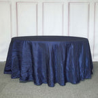 Taffeta 120" Round Tablecloth Navy Blue - Seamless Accordion Crinkle Table Cover