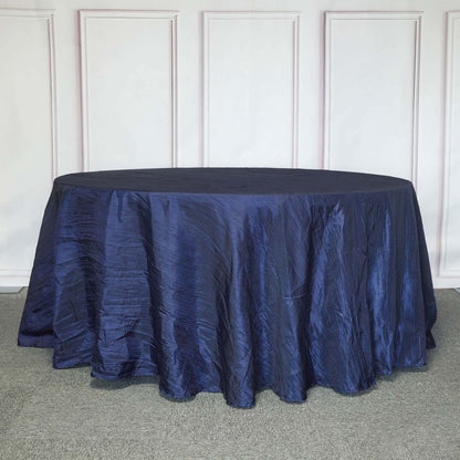 Taffeta 120" Round Tablecloth Navy Blue - Seamless Accordion Crinkle Table Cover