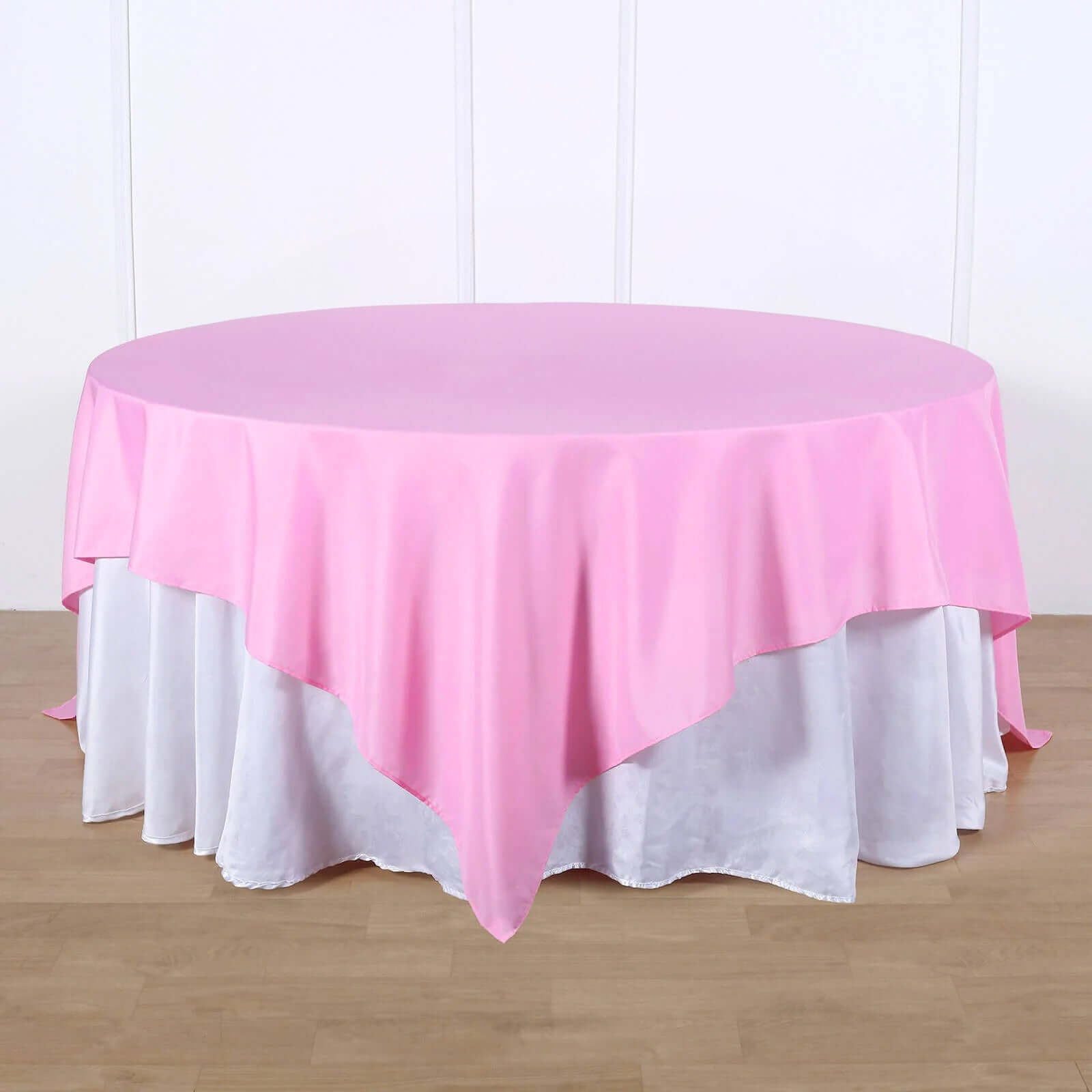 Polyester 90"x90" Table Overlay Square Tablecloth Pink - Wrinkle-Resistant & Durable Table Cover